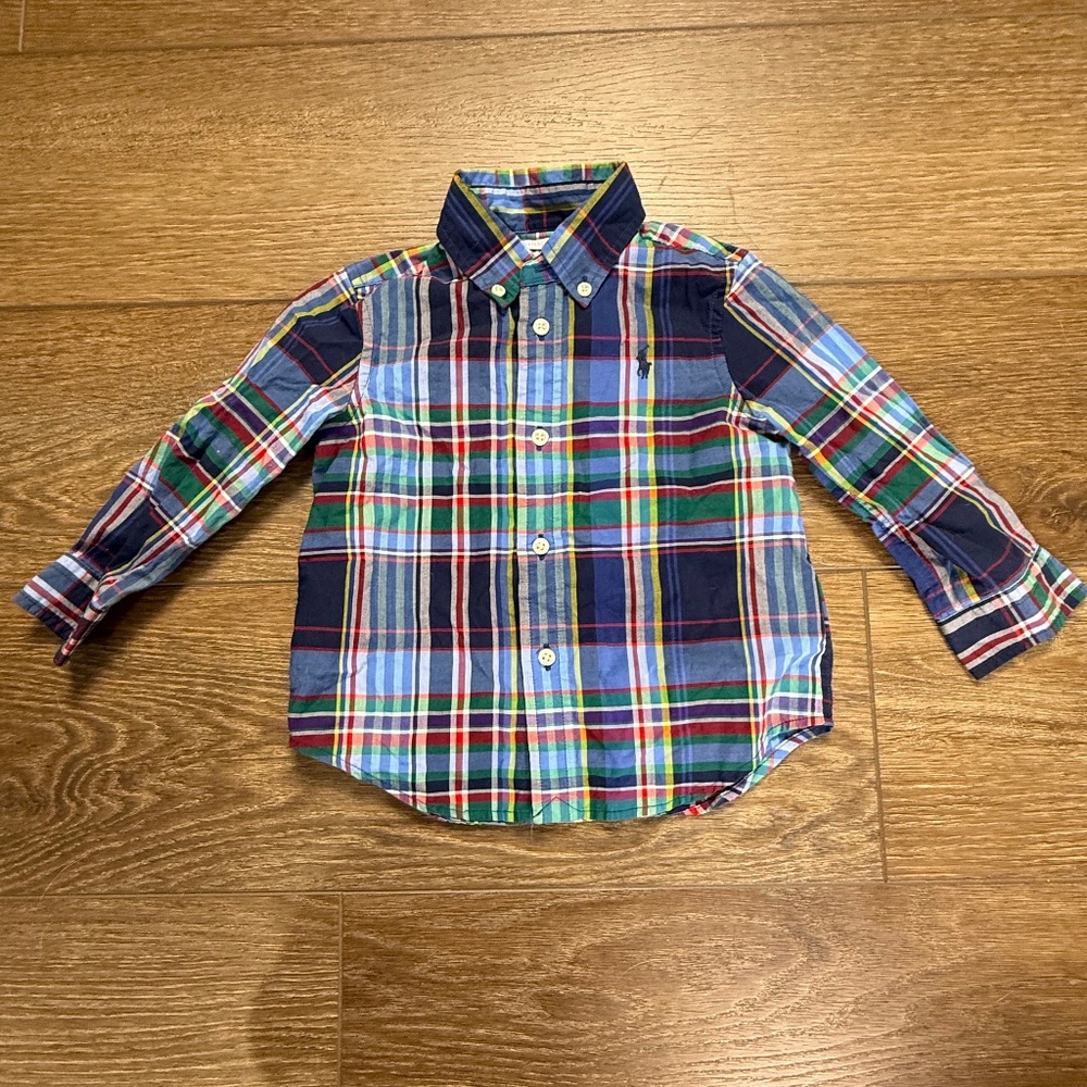 Polo Ralph Lauren Toddler Boy's Plaid Button Down Size 18 M Long Sleeve